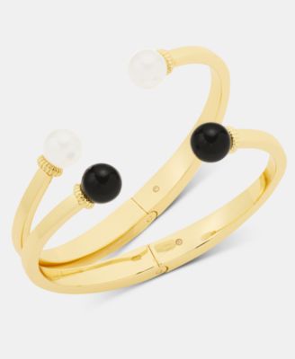 Glass and Faux Pearl Bangle Bracelet, Set of Two