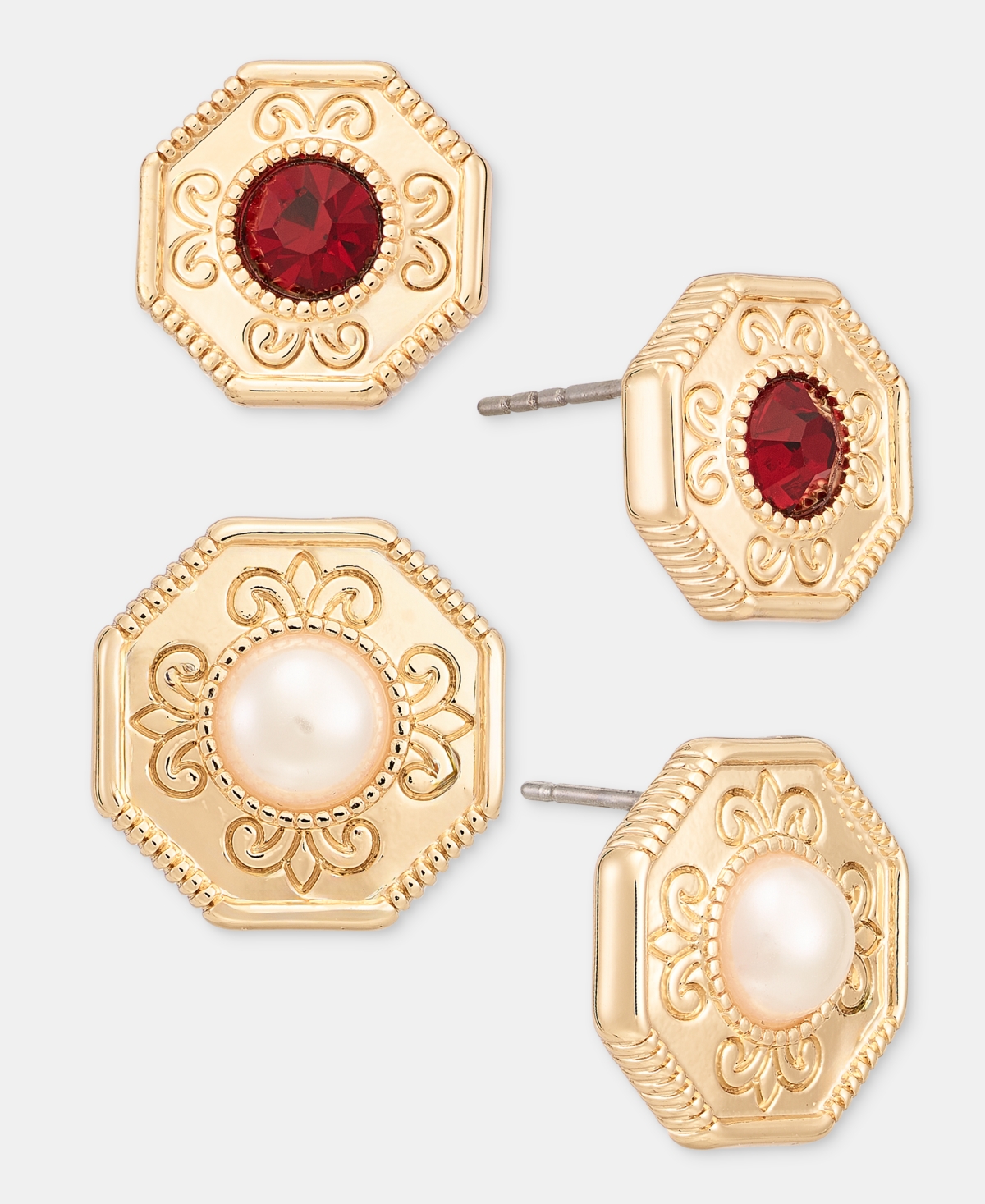Charter Club Glass and Faux Pearl Stud Earrings, Set of Two, Macy's Exclusive