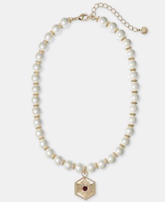 Faux-Pearl and Glass Stone Pendant Necklace