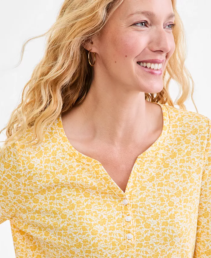 Women's Printed 3/4 Sleeve Henley Top - thumbnail 4