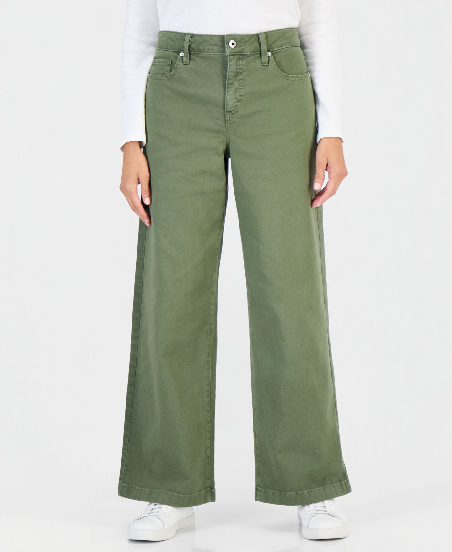 Женские брюки Style & Co High-Waist Wide-Leg Cotton-Blend, цвет: Зелёный — фото 3