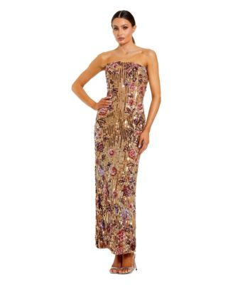 Petite Floral Embellished Strapless Column Dress