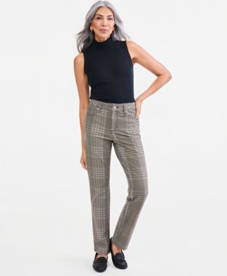 Women's High-Rise Straight Plaid Pants