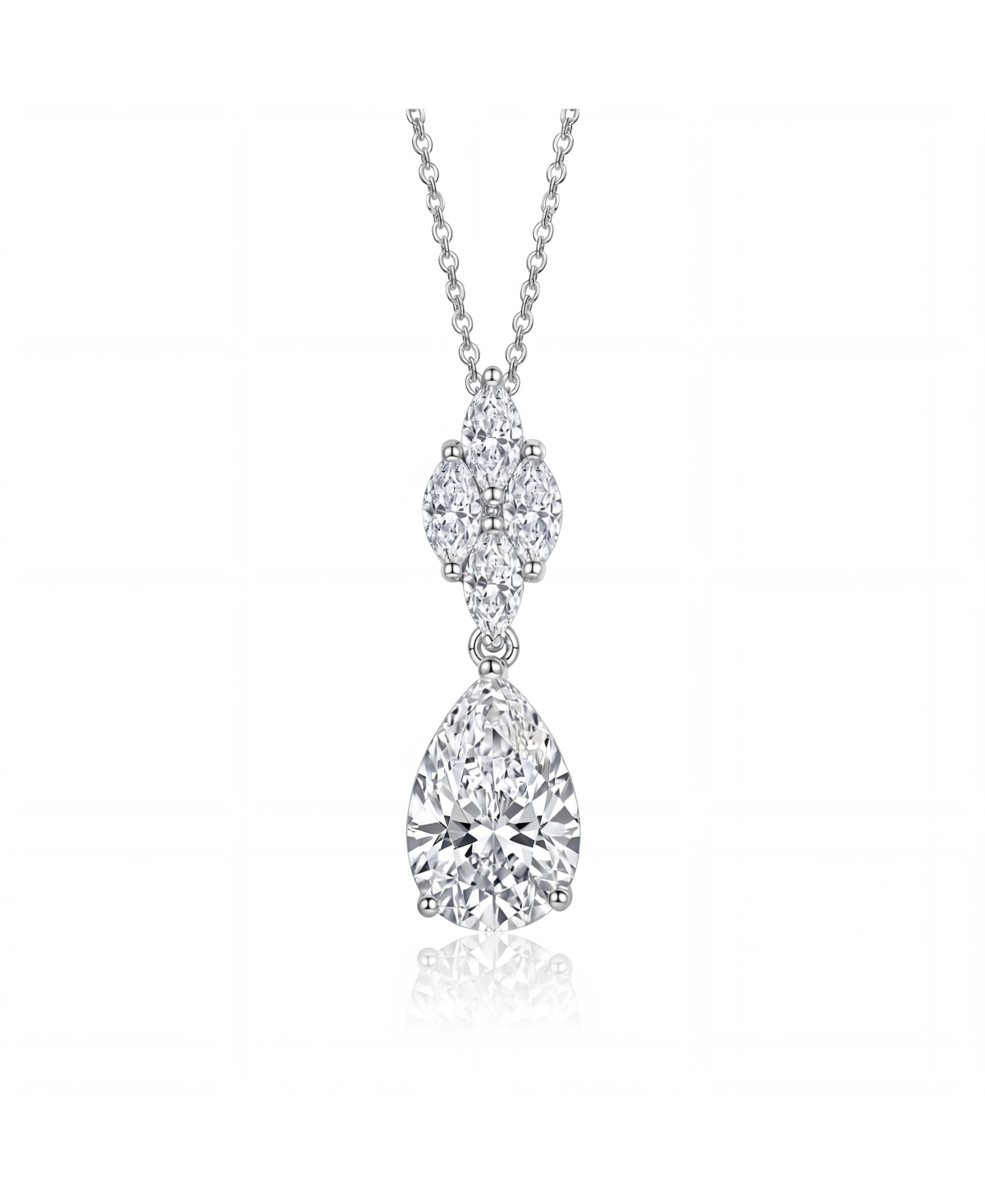 Genevive Sterling Silver with White Gold Plated Clear Pear with Marquise Cubic Zirconia Cluster Accent Drop Necklace