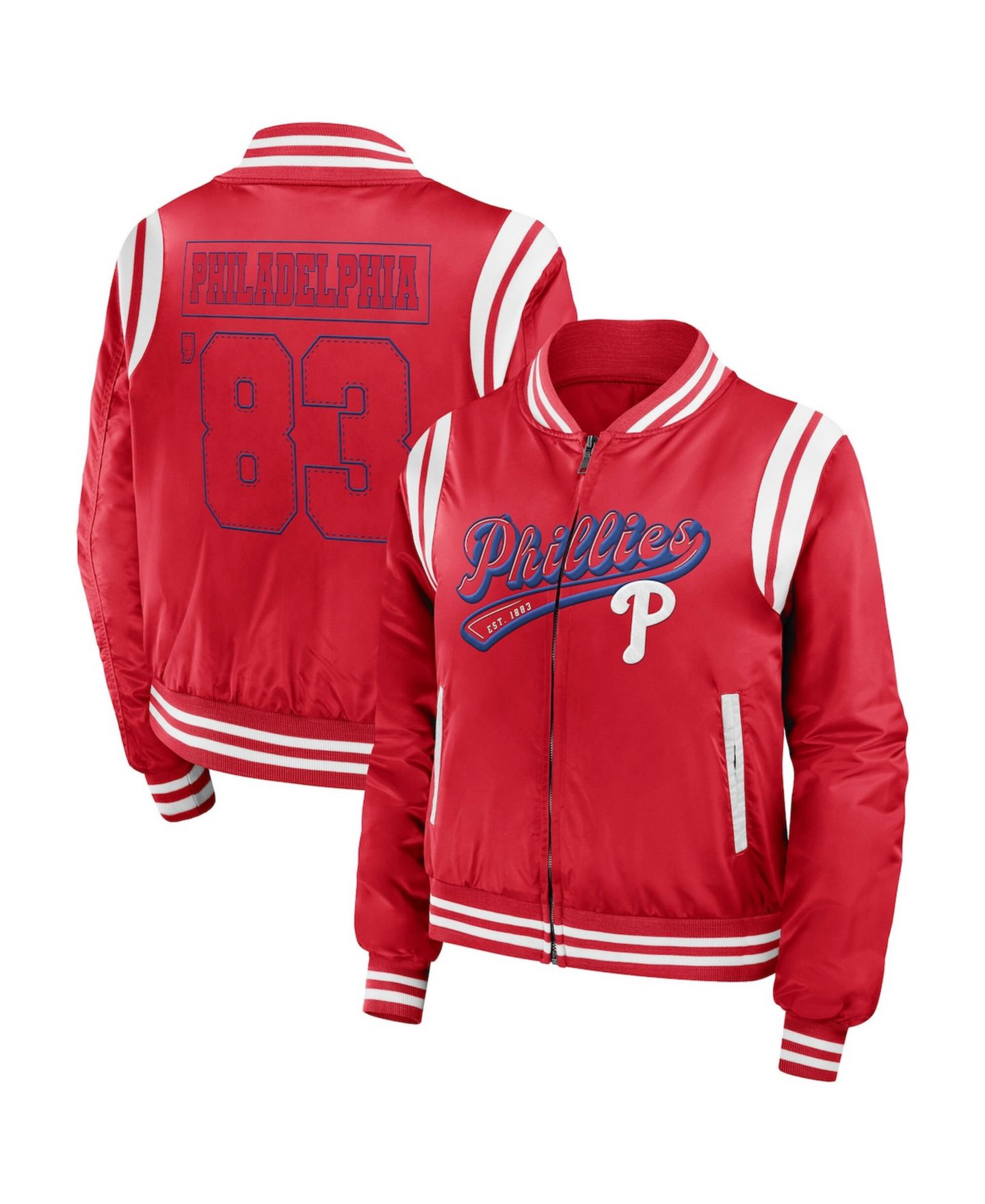 Женская куртка WEAR by Erin Andrews Red Philadelphia Phillies Football Bomber — фото 1