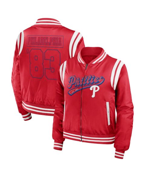 Женские куртки WEAR by Erin Andrews Red Philadelphia Phillies Football Bomber Jacket