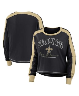 Women's Black New Orleans Saints Plus Size Color Block Long Sleeve T-Shirt