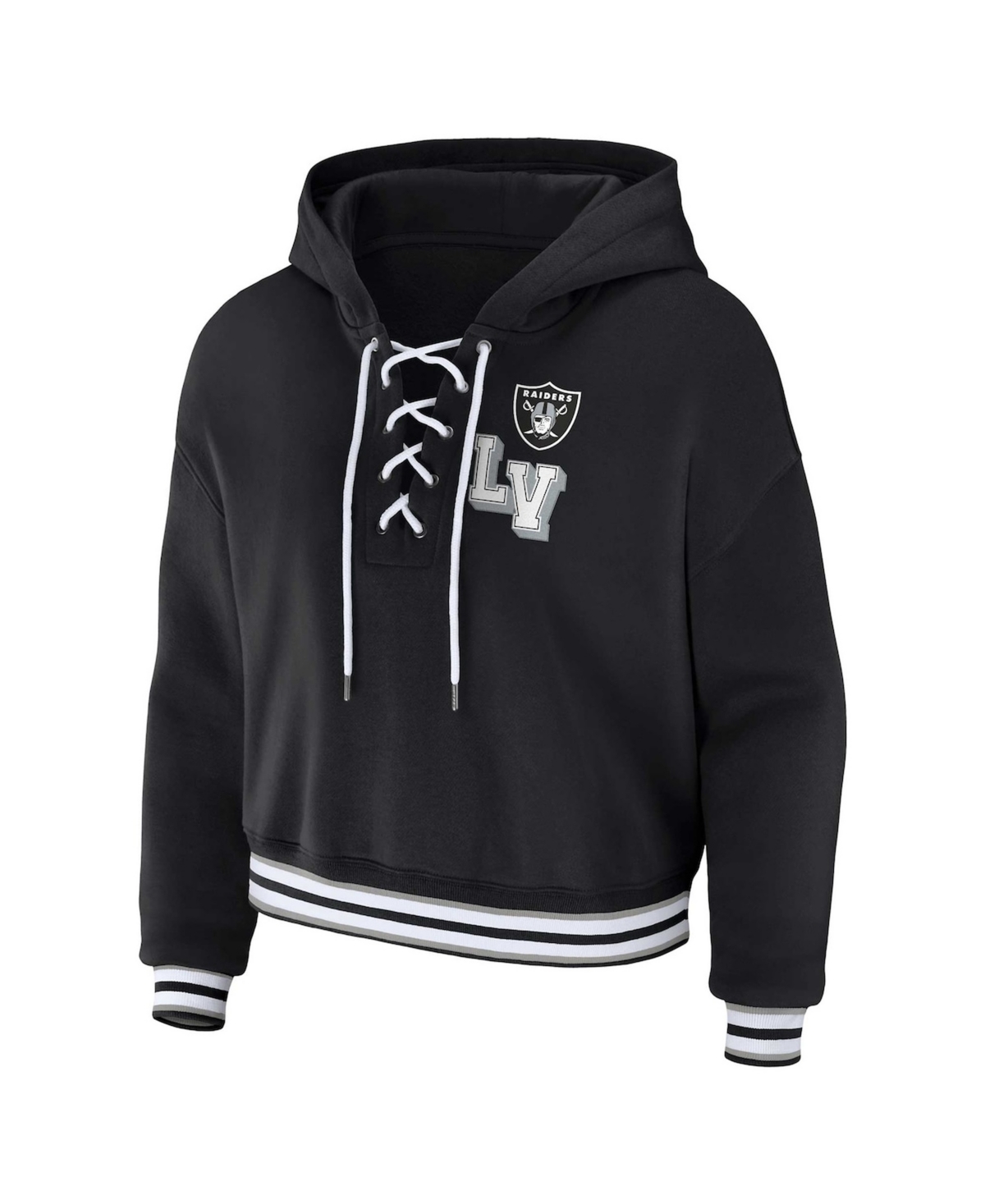 Wear by Erin Andrews Women's Black Las Vegas Raiders Plus Lace-Up Pullover Hoodie