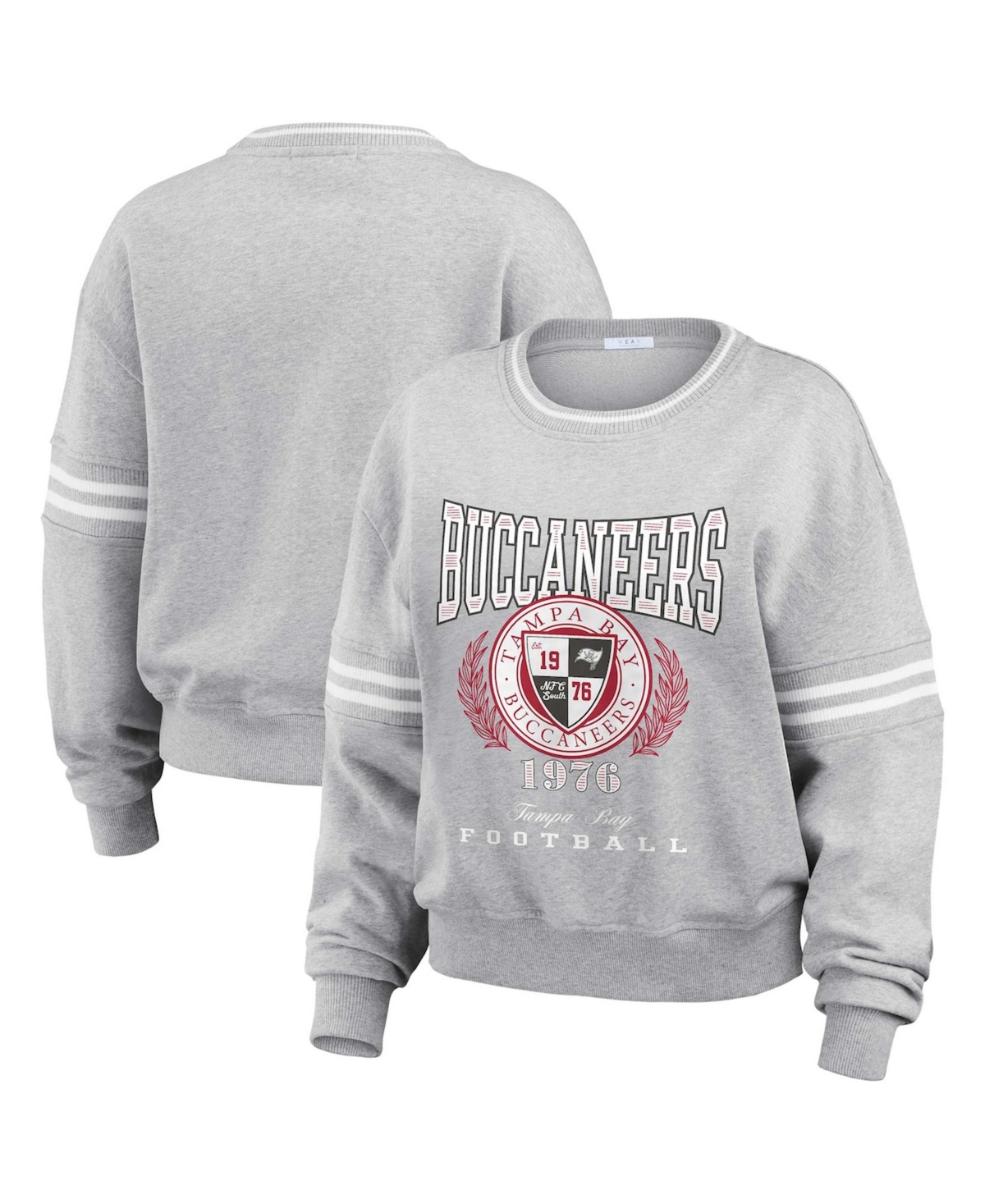 Wear by Erin Andrews Women's Heather Gray Tampa Bay Buccaneers Cropped Pullover Sweatshirt