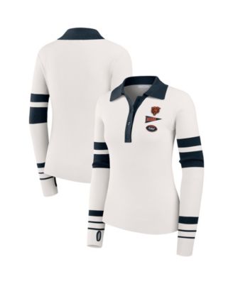Women's White Chicago Bears Ribbed Henley Polo Sweater
