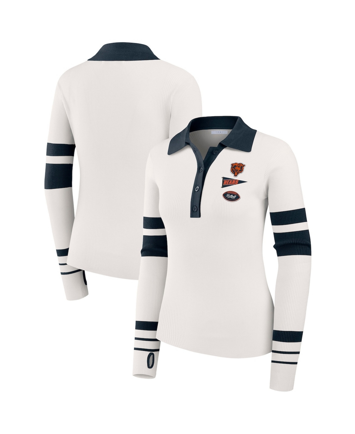 Wear by Erin Andrews Women's White Chicago Bears Ribbed Henley Polo Sweater