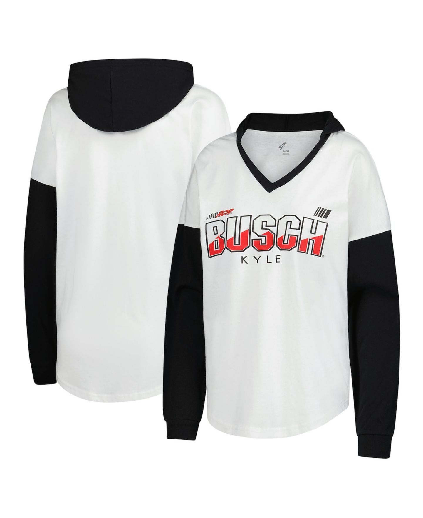 Женское худи G-III 4Her by Carl Banks White/Black Kyle Busch Bench Player Oversized Long Sleeve V-Neck T-Shirt — фото 1