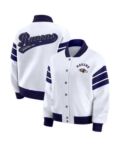 Женские худи WEAR by Erin Andrews Women's White Baltimore Ravens Plus Size Full-Snap Fleece Sweatshirt Jacket