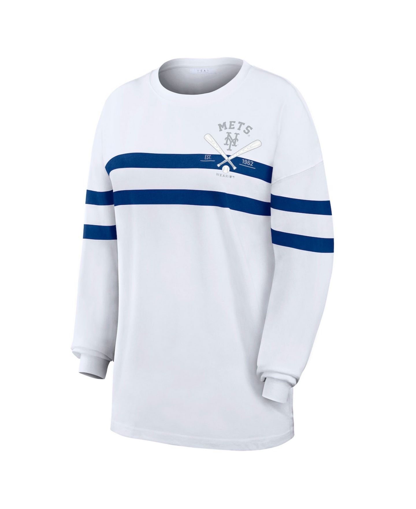 Женская футболка WEAR by Erin Andrews White New York Mets Oversized Long Sleeve Striped — фото 2