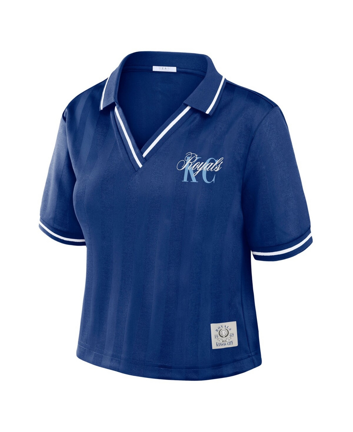 Wear by Erin Andrews Women's Royal Kansas City Royals Cropped V-Neck Polo Shirt