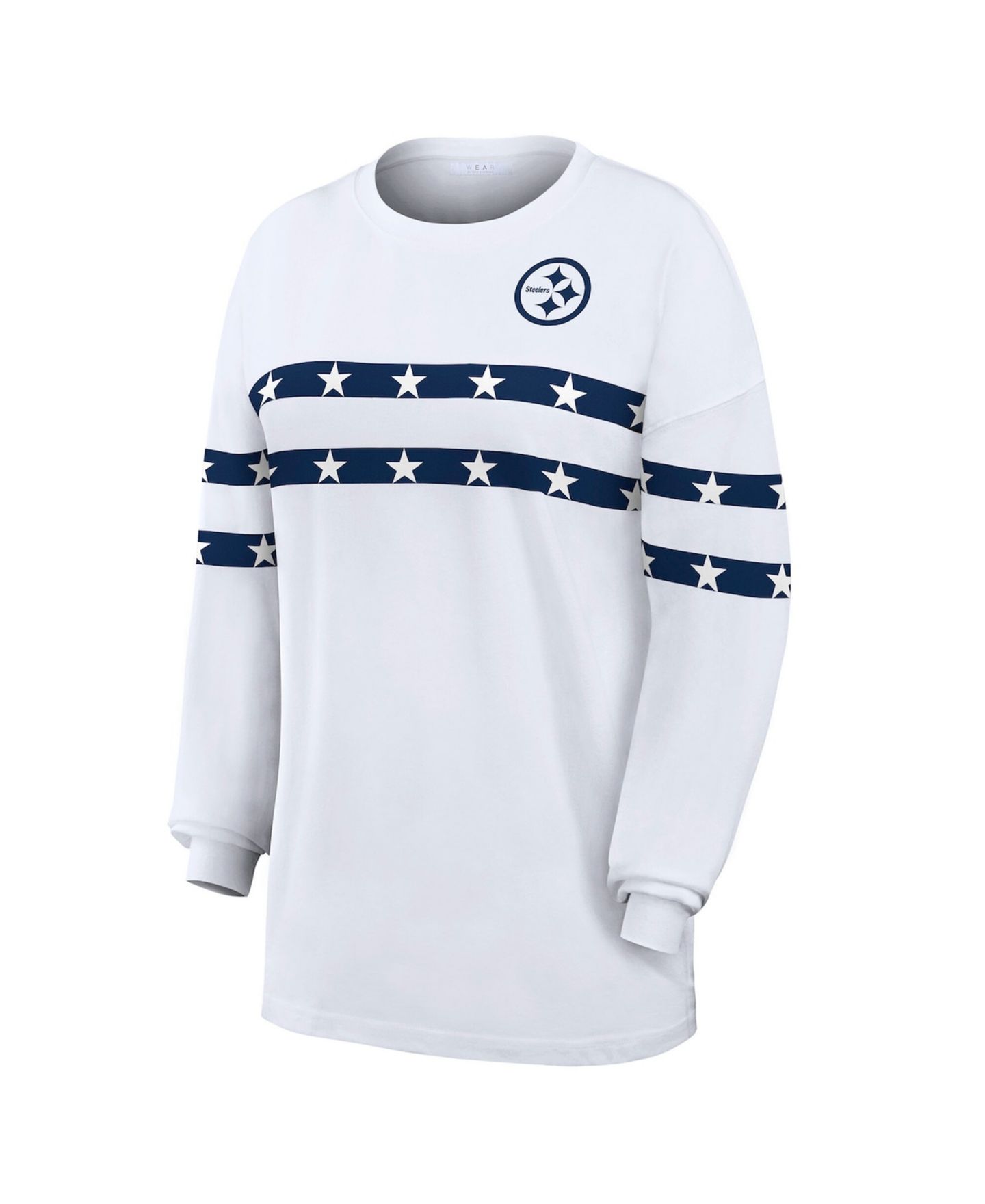 Женская футболка WEAR by Erin Andrews White Pittsburgh Steelers Americana Stripe Long Sleeve — фото 5