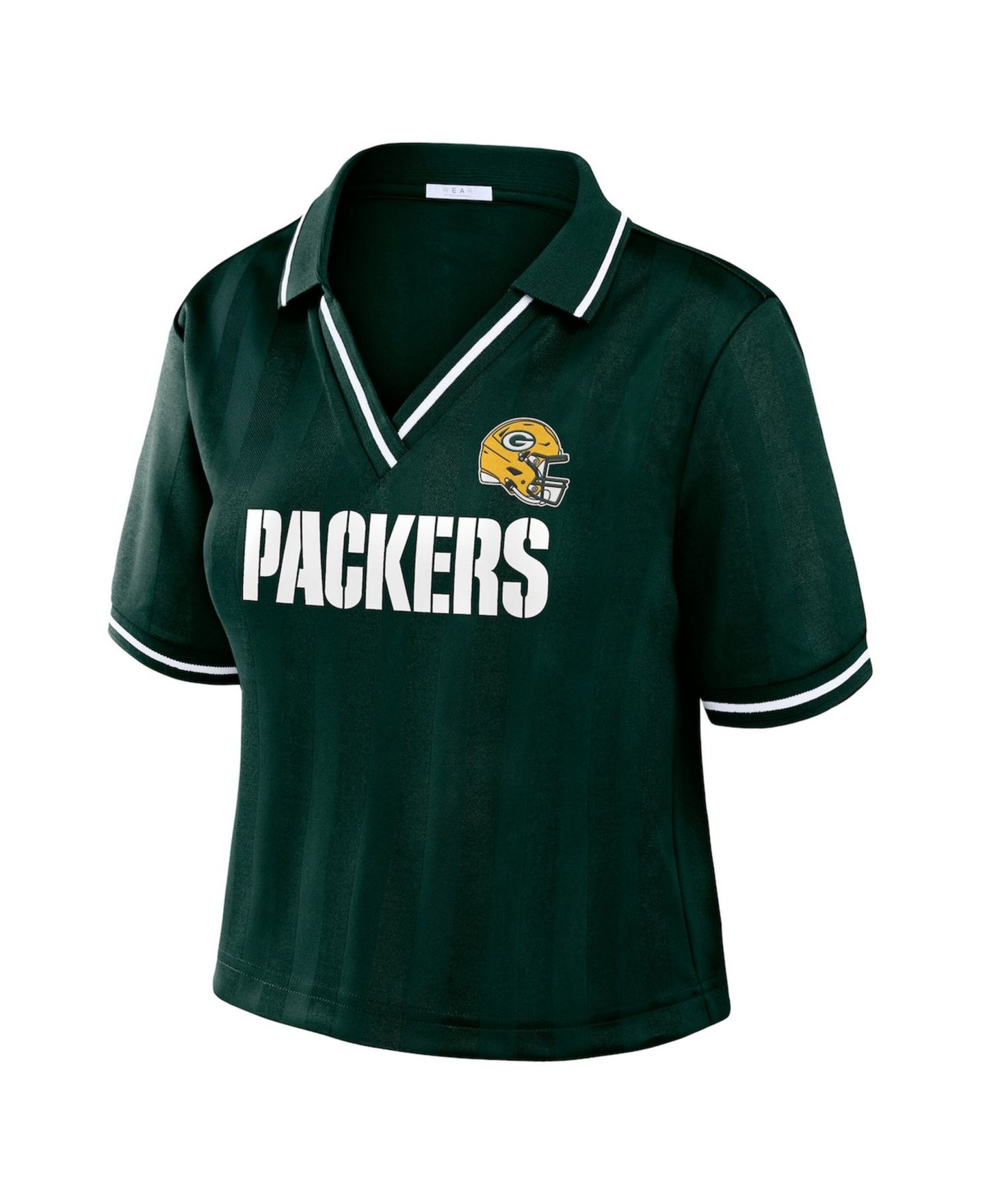 Женское поло WEAR by Erin Andrews Green Green Bay Packers Cropped Jersey Polo — фото 5