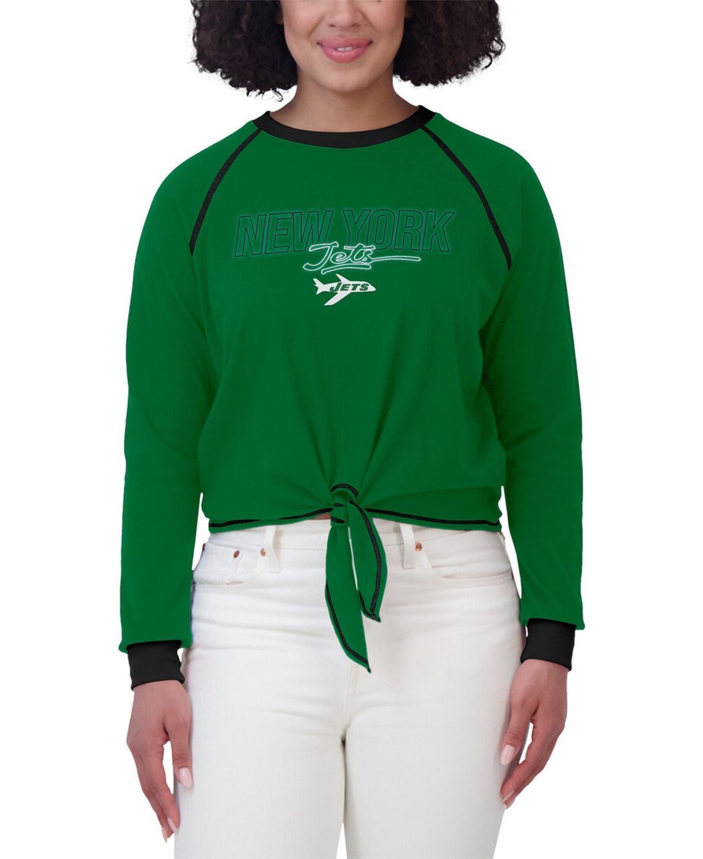 Женская футболка WEAR by Erin Andrews Green New York Jets Tie-Front Long Sleeve — фото 4