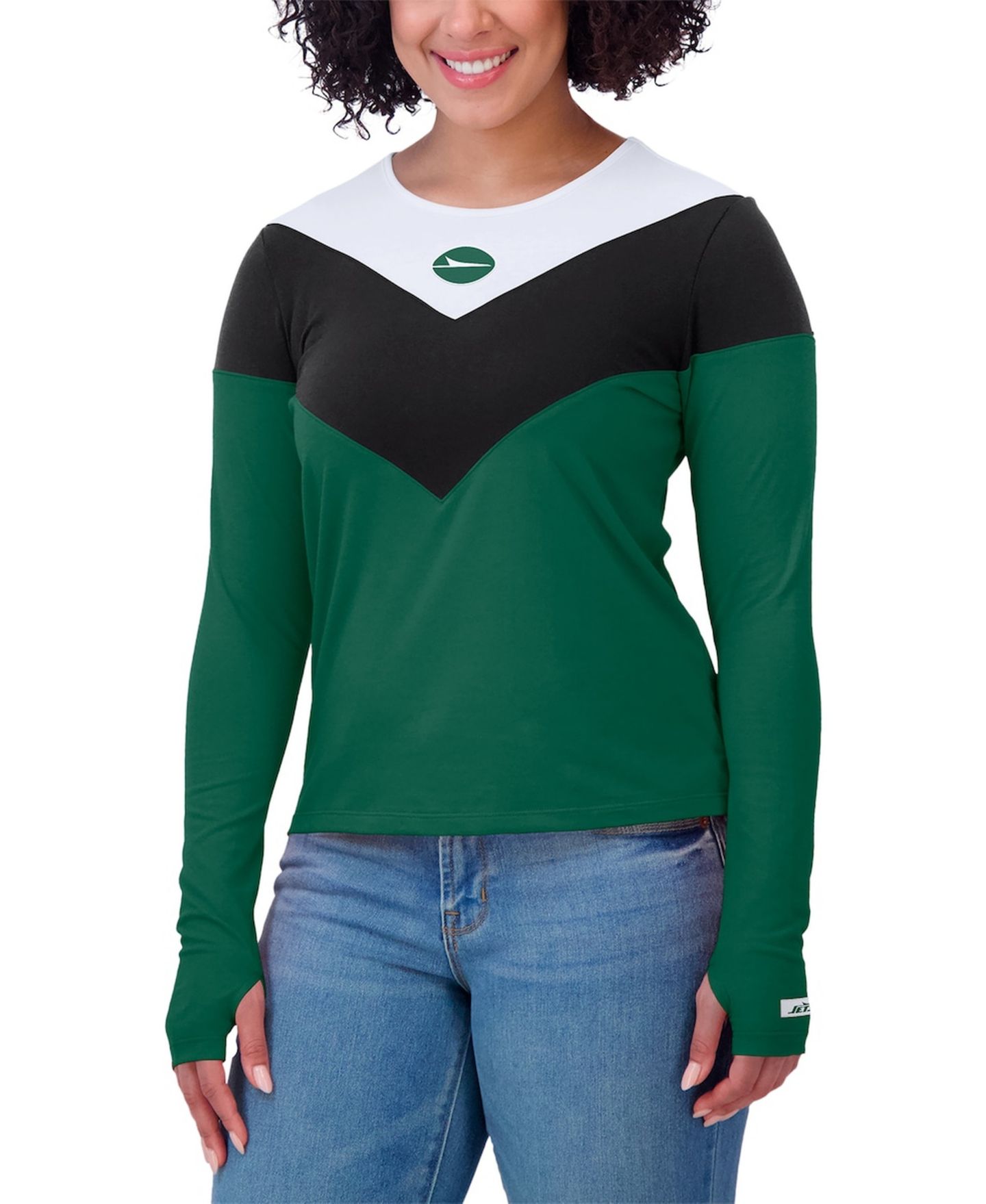 Женская футболка WEAR by Erin Andrews Green/Black New York Jets Plus Size Chevron Tri-Blend Long Sleeve — фото 4