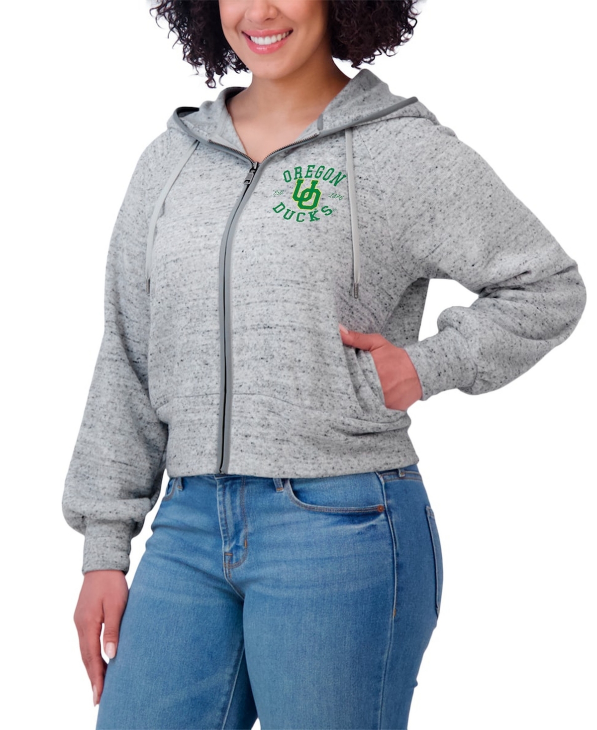 Wear by Erin Andrews Women's Heather Gray Oregon Ducks Wear Speckle Double-Hit Raglan Full-Zip Hoodie