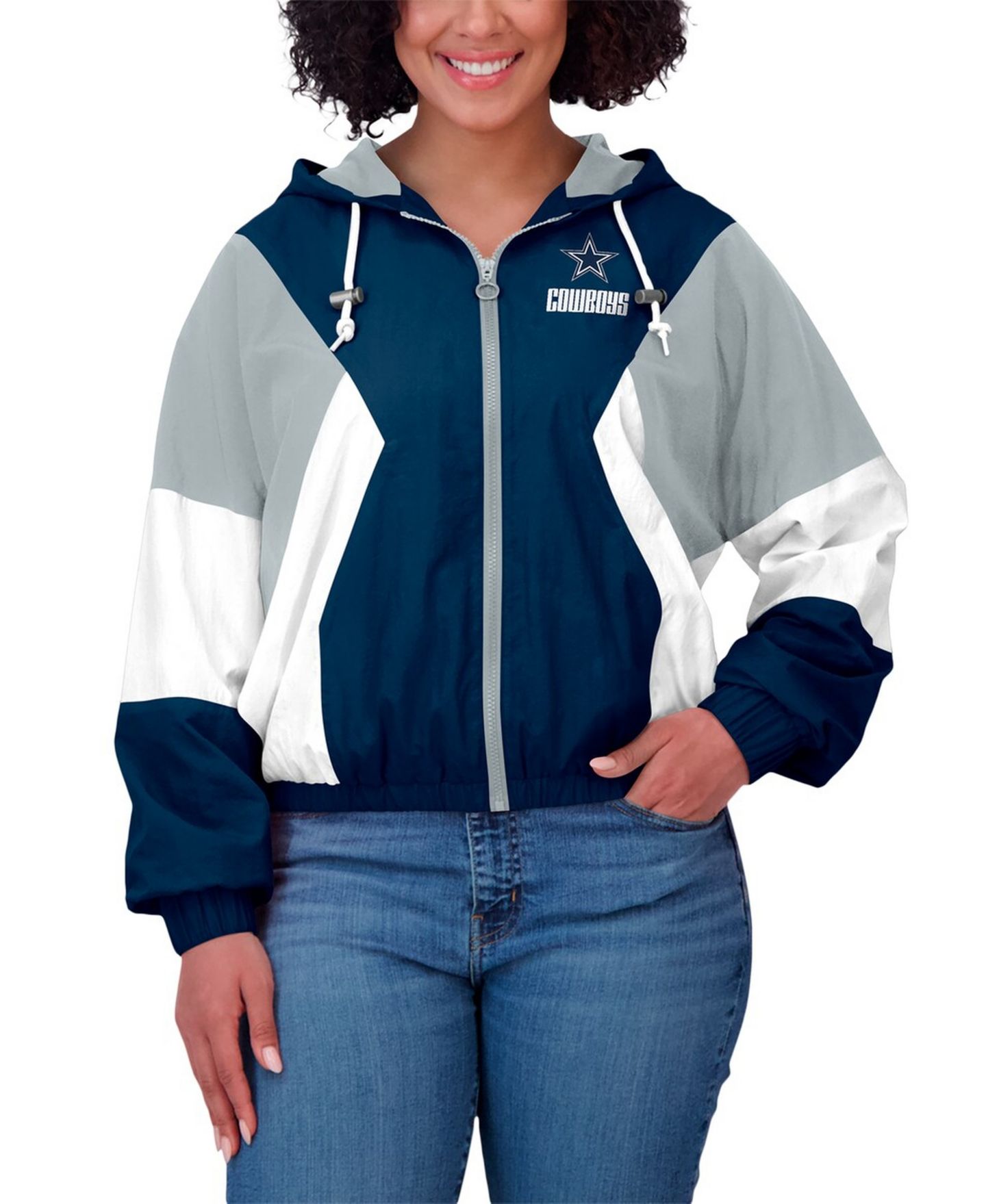 Женская куртка WEAR by Erin Andrews Navy Dallas Cowboys Color Block Full-Zip Windbreaker — фото 4