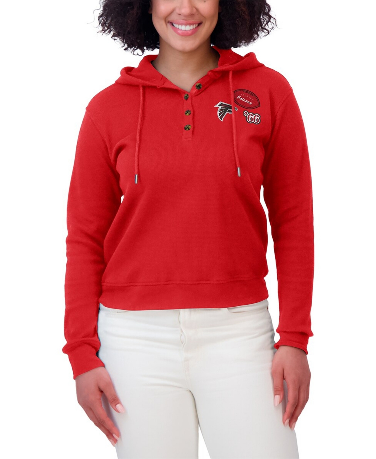 Wear by Erin Andrews Women's Scarlet Atlanta Falcons Waffle Pullover Hoodie