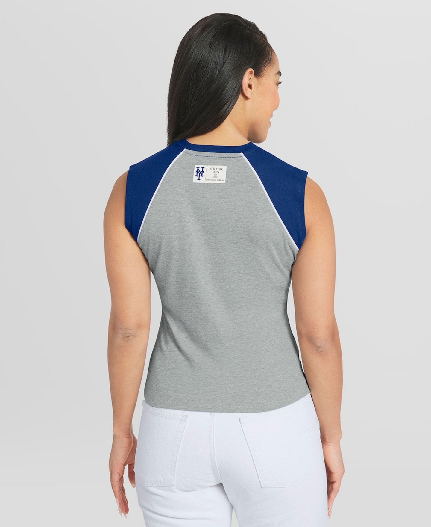 Женский топ WEAR by Erin Andrews Heather Gray New York Mets Cropped Raglan — фото 7