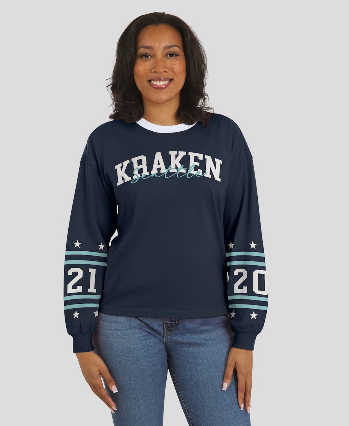 Wear by Erin Andrews Women's Deep Sea Blue Seattle Kraken Long-Sleeve Sport T-Shirt