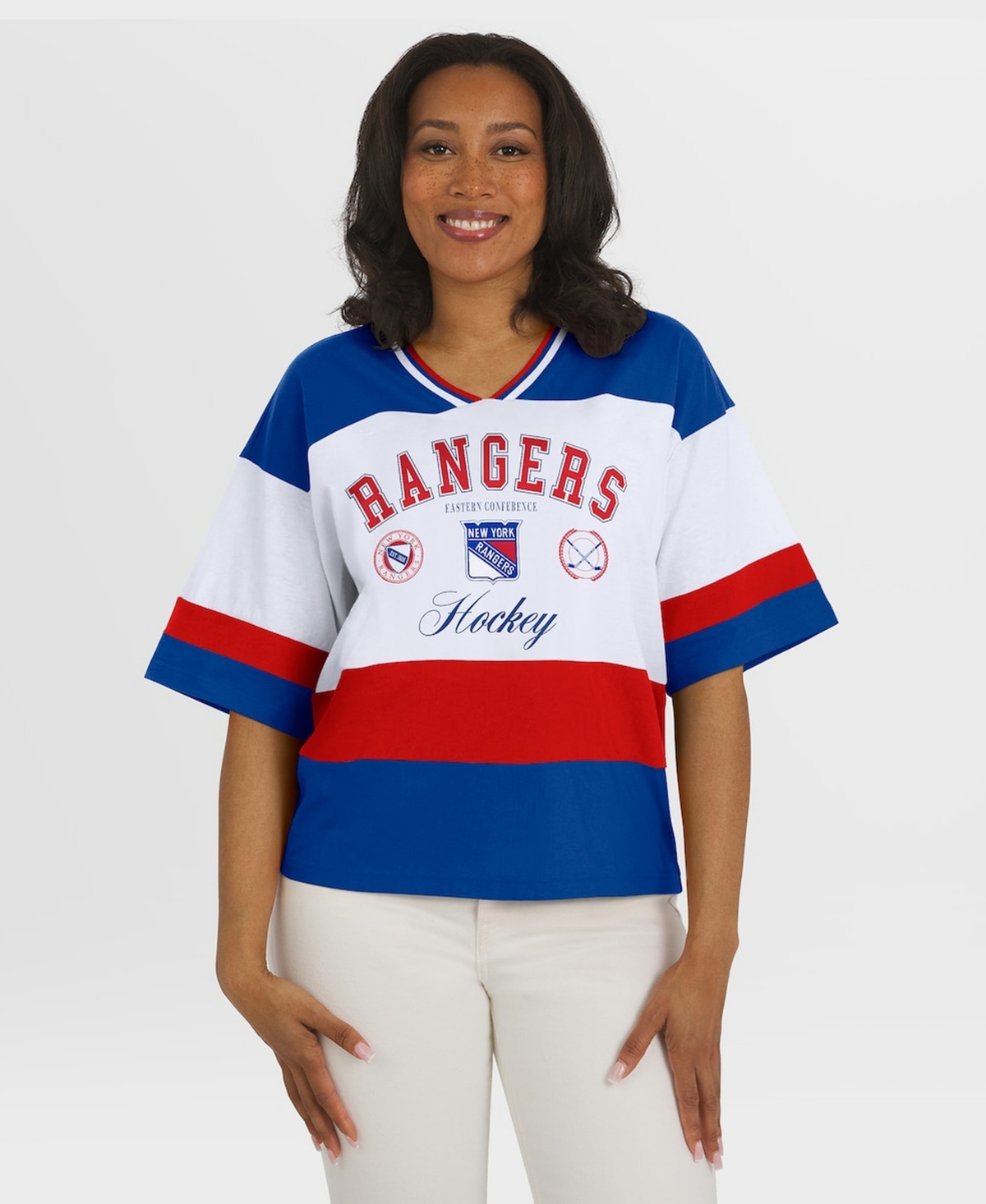 Wear by Erin Andrews Women's Blue/White New York Rangers Jersey Style T-Shirt