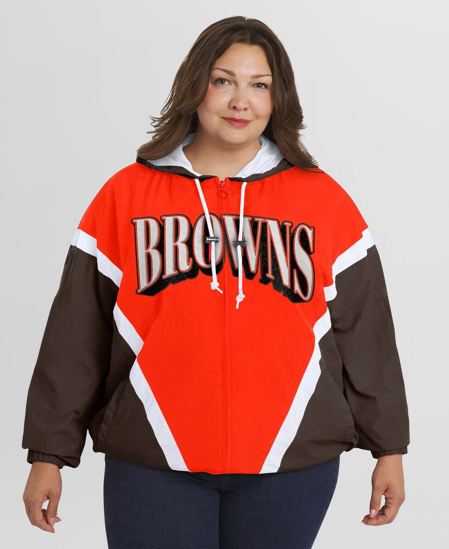 Женские худи WEAR by Erin Andrews Orange/Brown Cleveland Browns Plus Size Retro Crinkle Full-Zip Windbreaker Jacket — фото 4