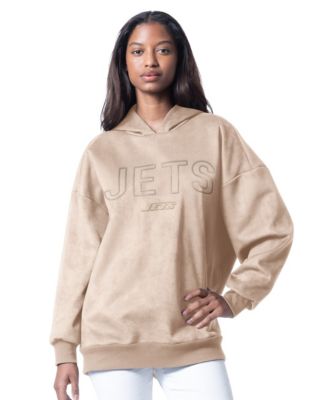 Women's Cream New York Jets Best Hitter Oversized Tunic Pullover Hoodie