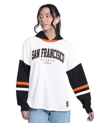 Women's White/Black San Francisco Giants Key Player Oversized Hooded Long Sleeve T-Shirt