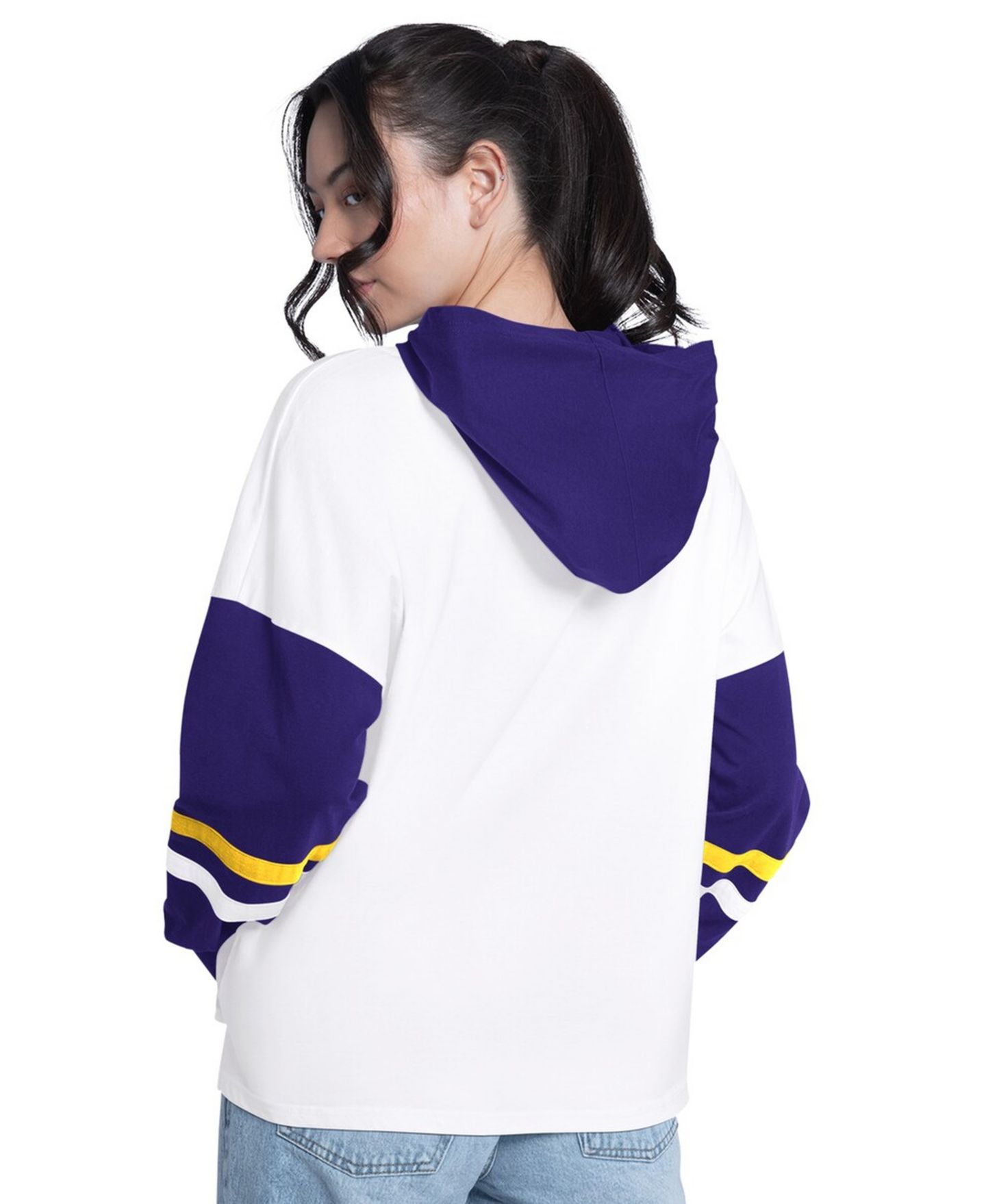 Женская футболка G-III 4Her by Carl Banks White/Purple Los Angeles Lakers Key Player Oversized Hooded Long Sleeve — фото 2