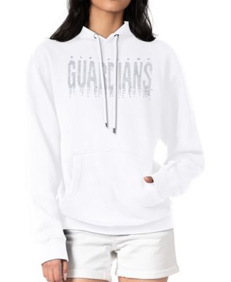 Women's White Cleveland Guardians Metallic Drop Fleece Hoodie