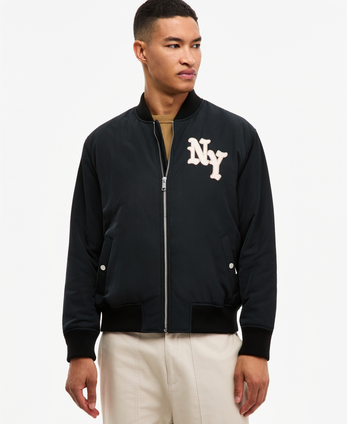 Mode of One Men's Ny Baseball Relaxed-Fit Graphic Ribbed Bomber Jacket, Macy's Exclusive