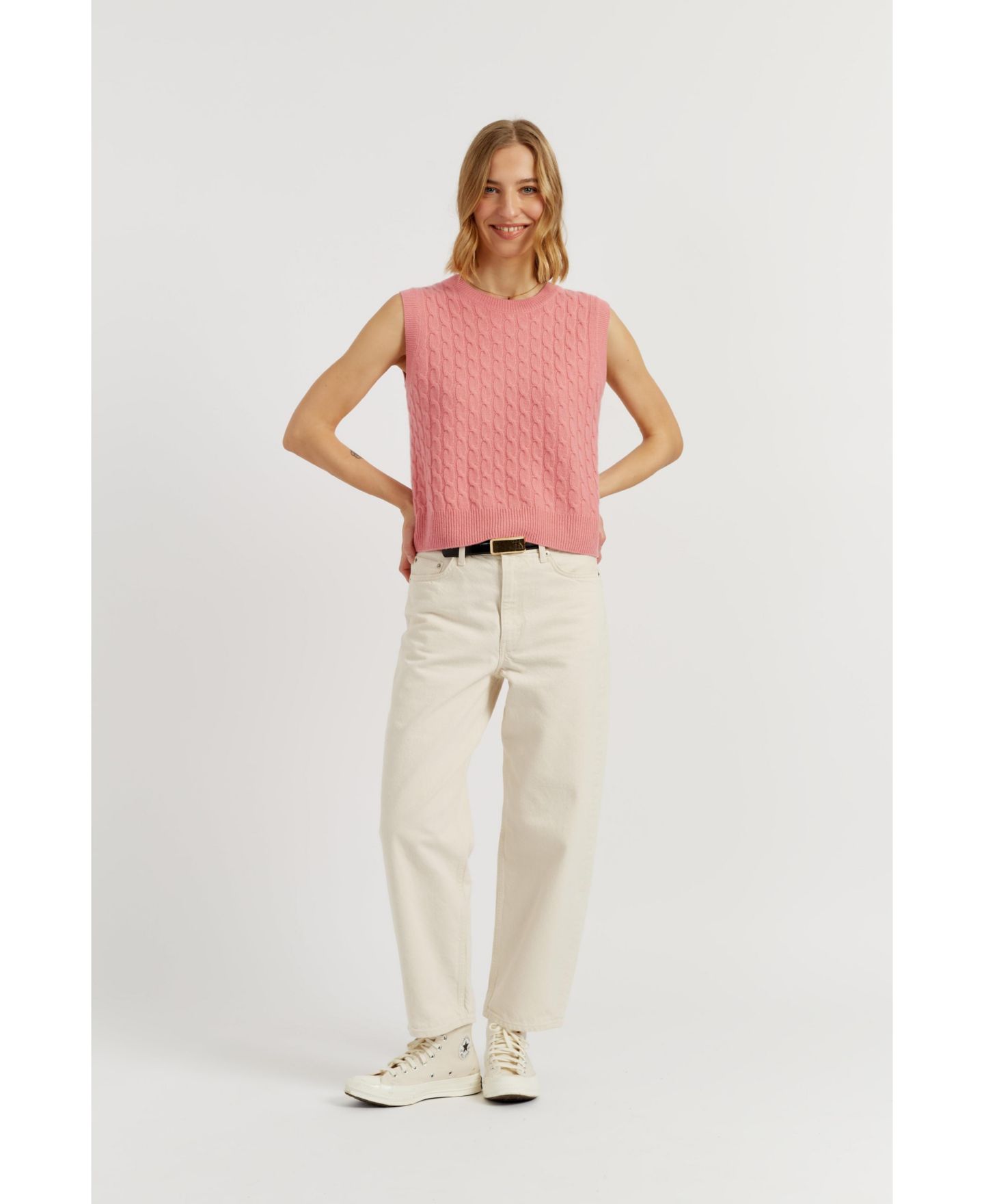 Женский топ Chinti & Parker Pure Cashmere Cabled Tank, цвет: Лососевый — фото 4