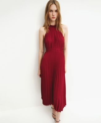 mango red halter dress Mango Women's Pleated Halter Neck Dress