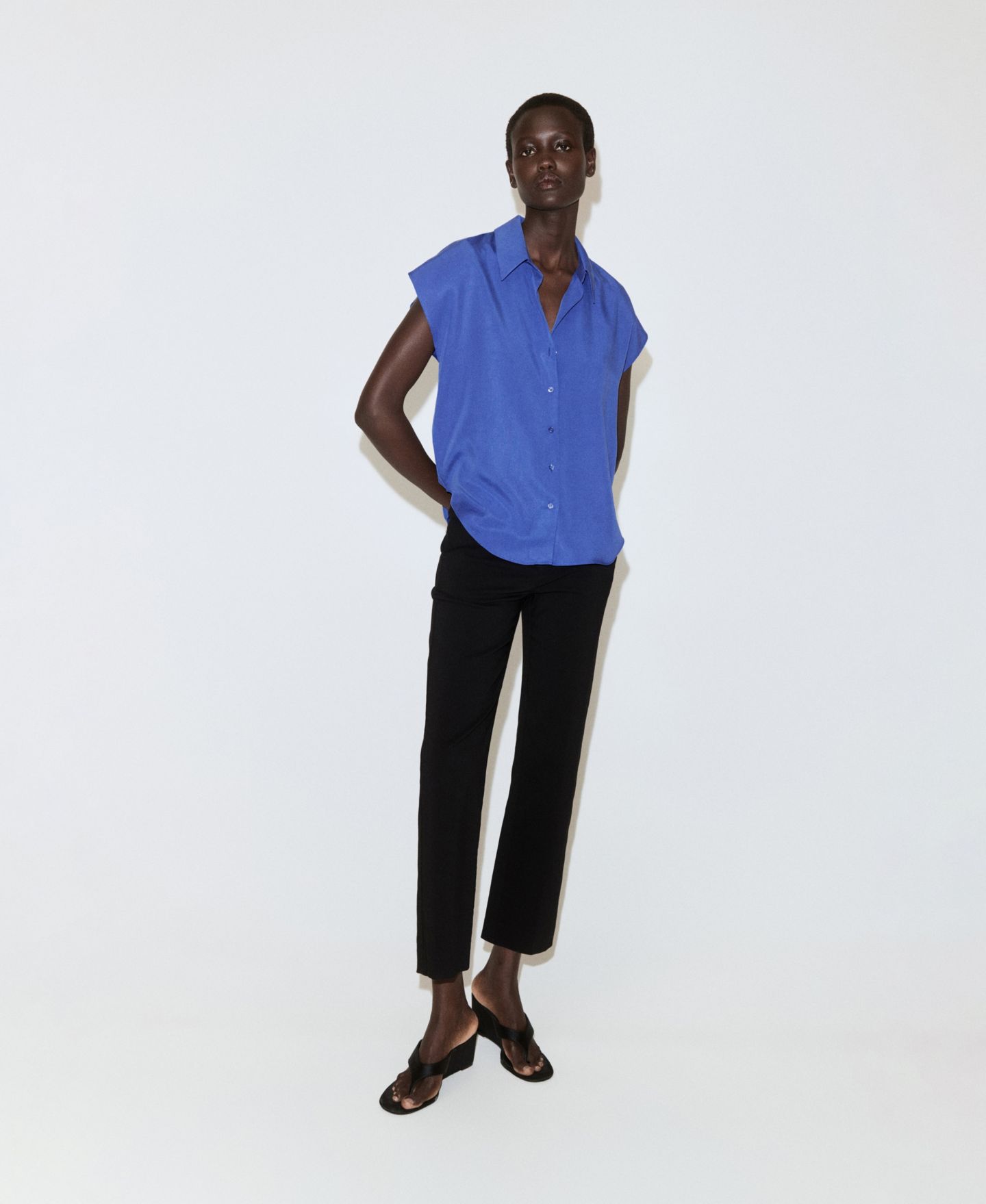 Женская рубашка Mango Short-Sleeved Lyocell, цвет: Синий — фото 3