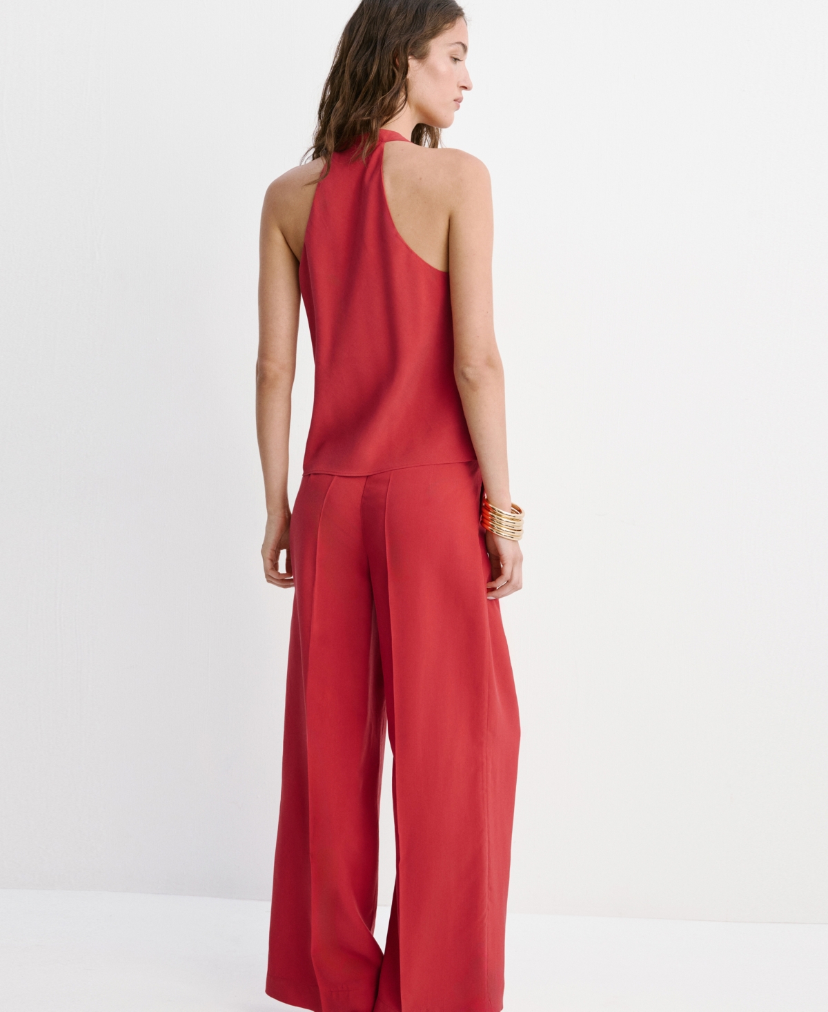 Mango Straight Lyocell Pants In Red
