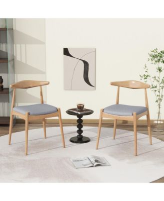 Mid-Century Modern Dining Chairs Set of 2 with Curved Backrest, Comfort Cushions and Solid Wood Frame for Kitchen, Dining Room