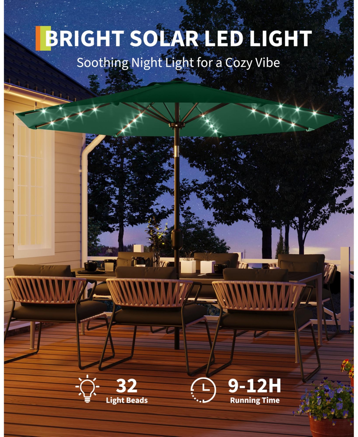 gaomon Outdoor Patio Umbrella, Table Umbrella with Solar Lights for Yard, Deck