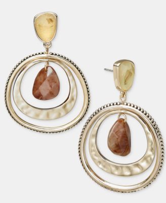 Stone and Disc Drop Earrings