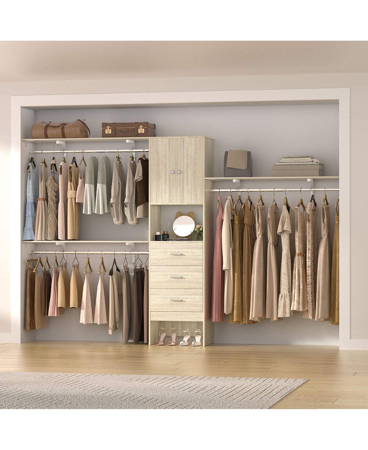 Aheaplus Wooden Closet System with Doors and Drawers