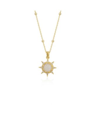 Moonstone Sun Sterling Silver Pendant Necklace With Beaded Chain