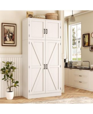 71" Tall Wooden Pantry Cabinet with Shelves, Kitchen Storage Cabinet with 4 Barn Doors