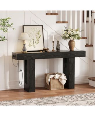 63-Inch Console Table with Charging Station – Narrow Sofa Table for Hallway, Living Room