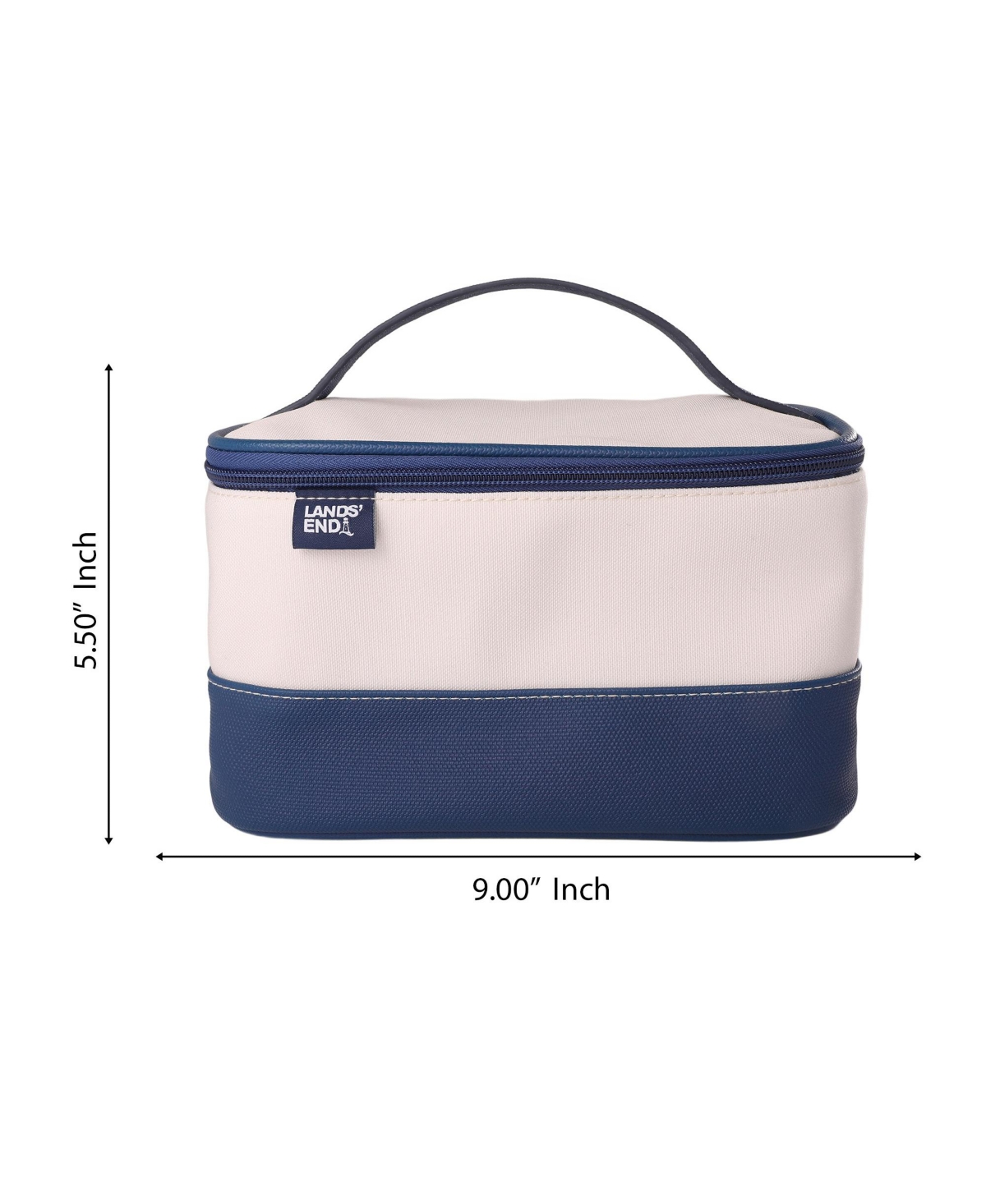 Lands' End Large Makeup Bag Train Case with 2 100 Ml Plastic Travel Bottles, Soft-Sided Cosmetic Travel Bag