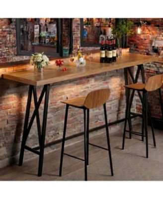 Solid Wood Bar Table with Metal Footrest, 63 Inch Long Counter Height Pub Table Industrial Tall Bistro Tables