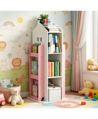 4-Tier Rotating Bookshelf Tower, 360 Degree Display Floor Standing Bookcase Storage Rack, for Bedroom, Living Room, Study Room