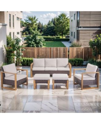 Wicker Patio Furniture Set, High Back Outdoor Furniture with Thick Cushion and Ottoman, All-Weather Wicker Patio Conversation Set